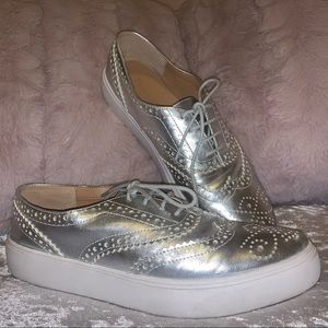 Franco Sarto Silver Platform Sneakers Sz 8.5